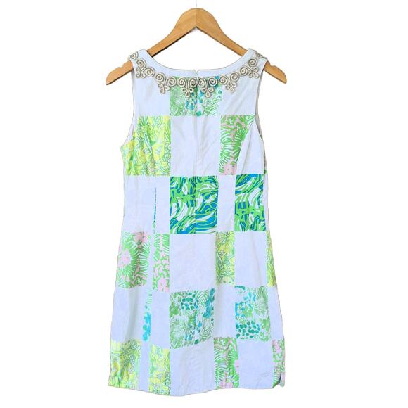 Lilly Pulitzer Janice Mini Dress Size 2 Gold Lace Lioness Patchwork - Picture 9 of 10